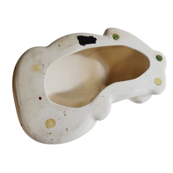 Vintage Hand Painted Ceramic Cat Figurine White Kitten Floral Design - Picture 6 of 9